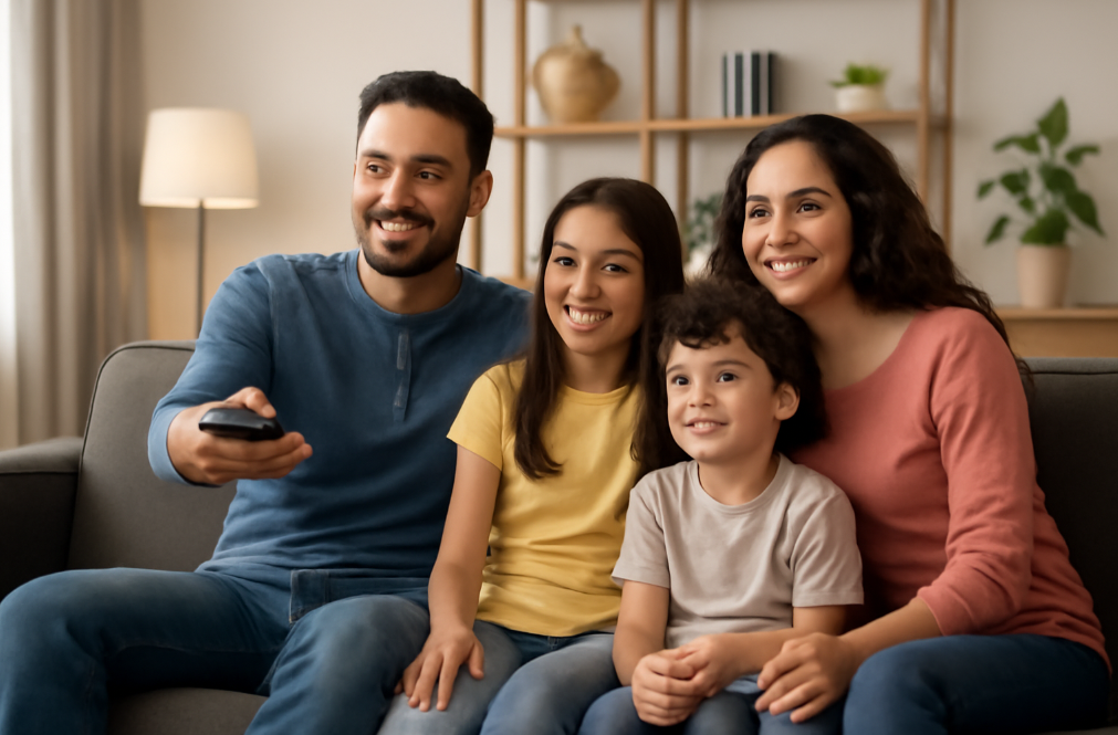 family watching iptv polska